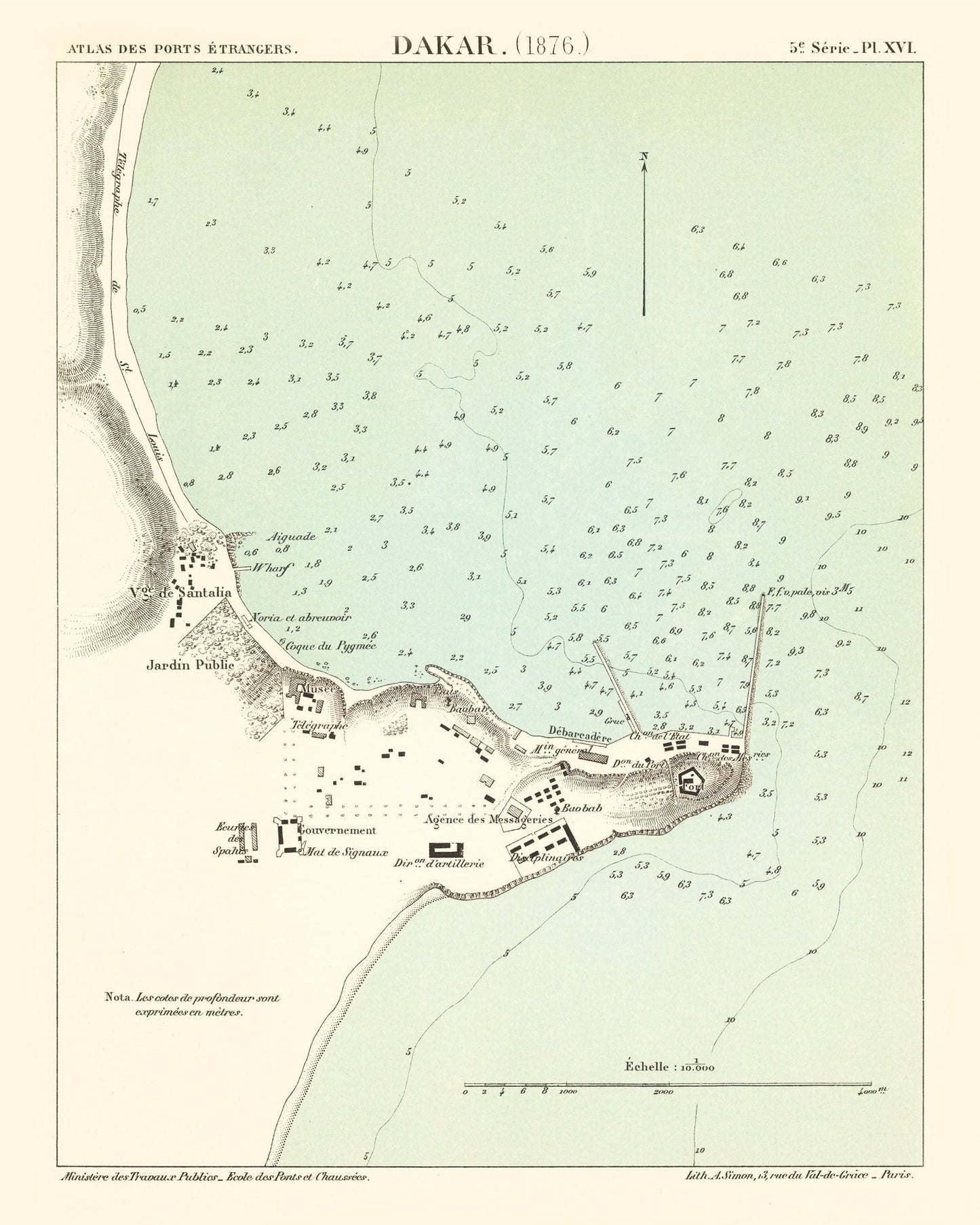 Vintage Map of Dakar, Senegal 1876