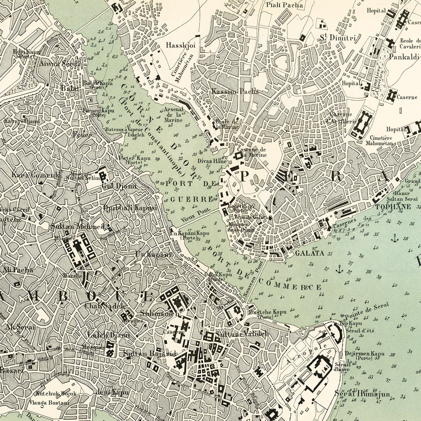 Vintage Map of Istanbul, Turkey 1873