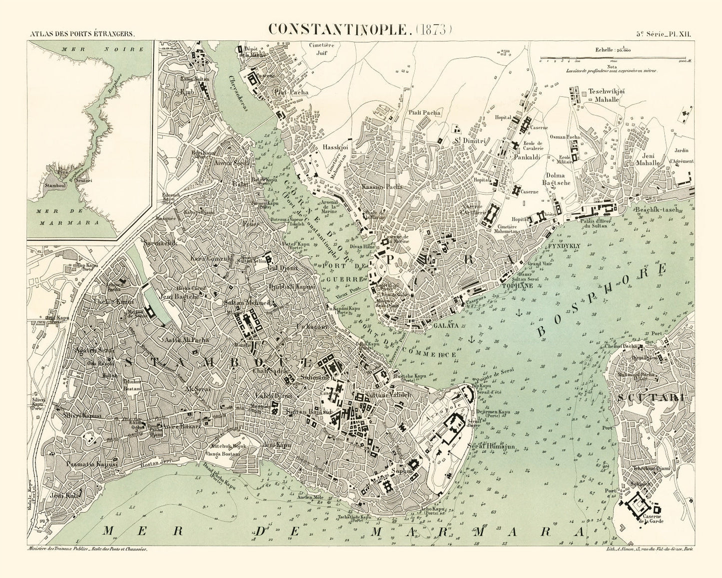 Vintage Map of Istanbul, Turkey 1873