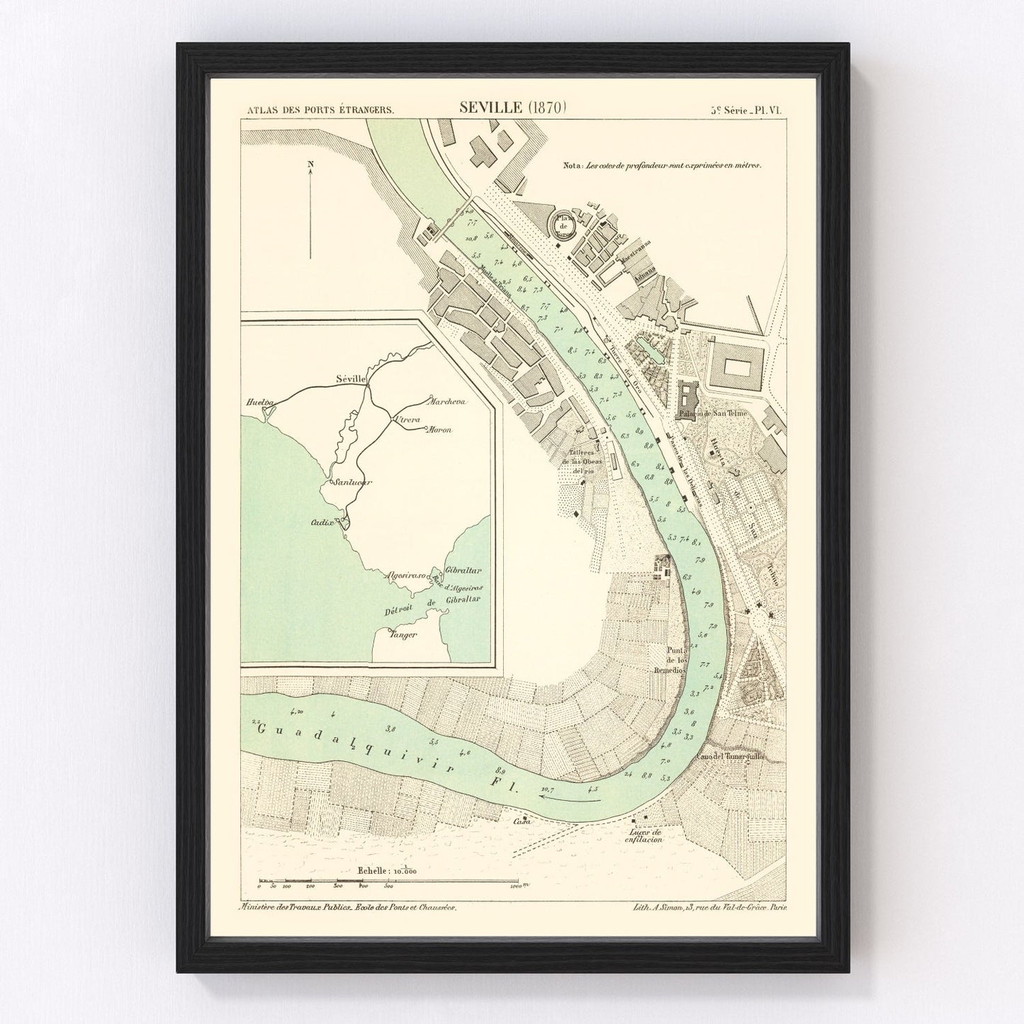 Vintage Map of Seville, Spain 1870