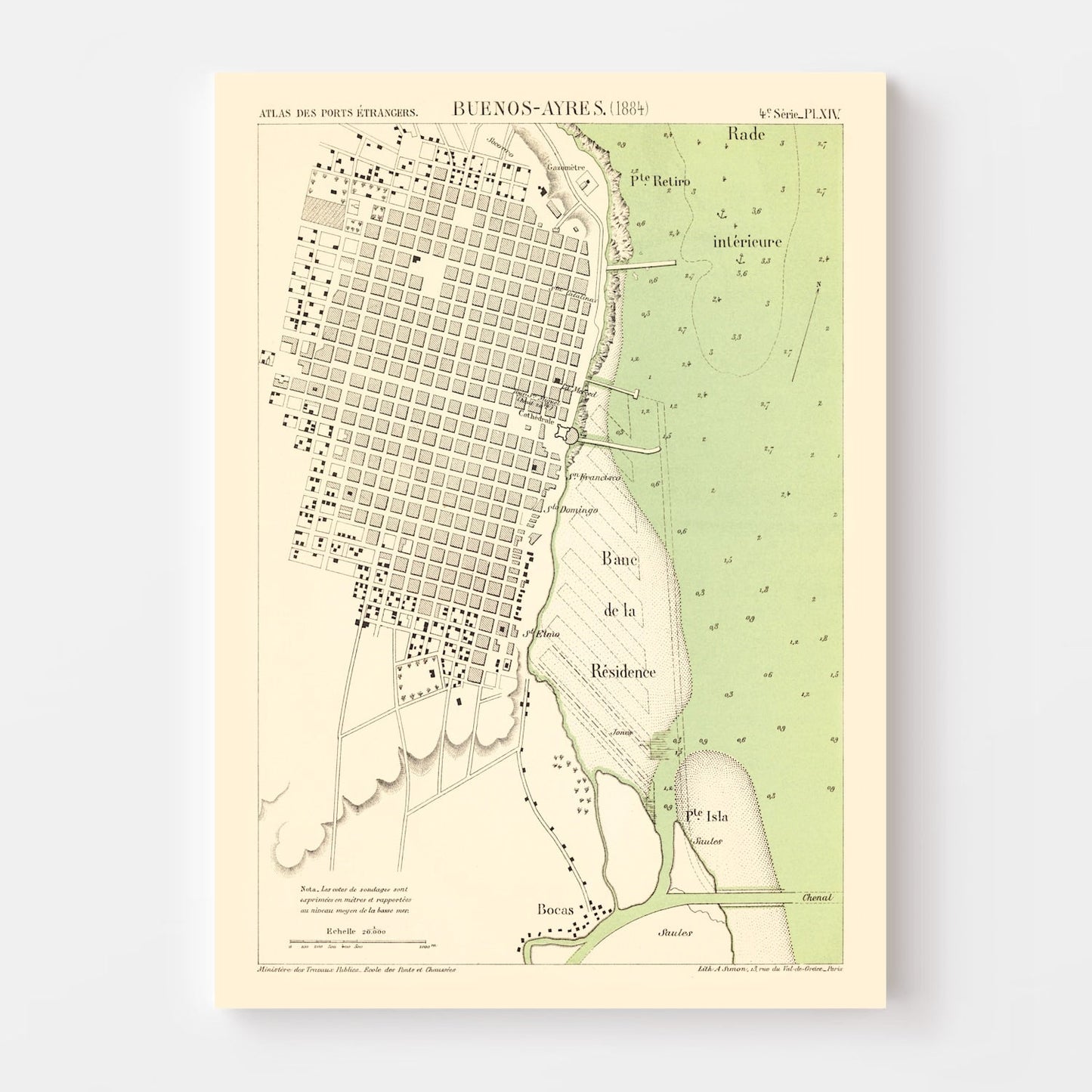 Vintage Map of Buenos Aires, Argentina 1884