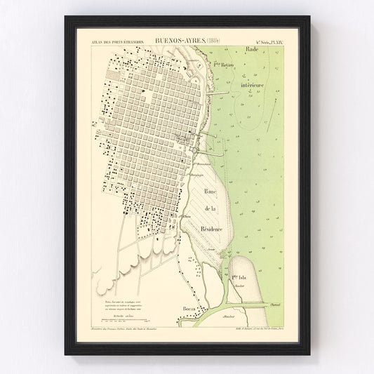 Vintage Map of Buenos Aires, Argentina 1884