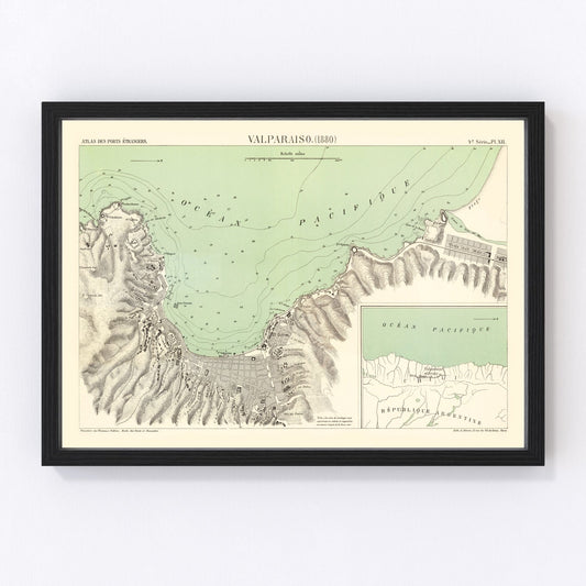 Vintage Map of Valparaíso, Chile 1880