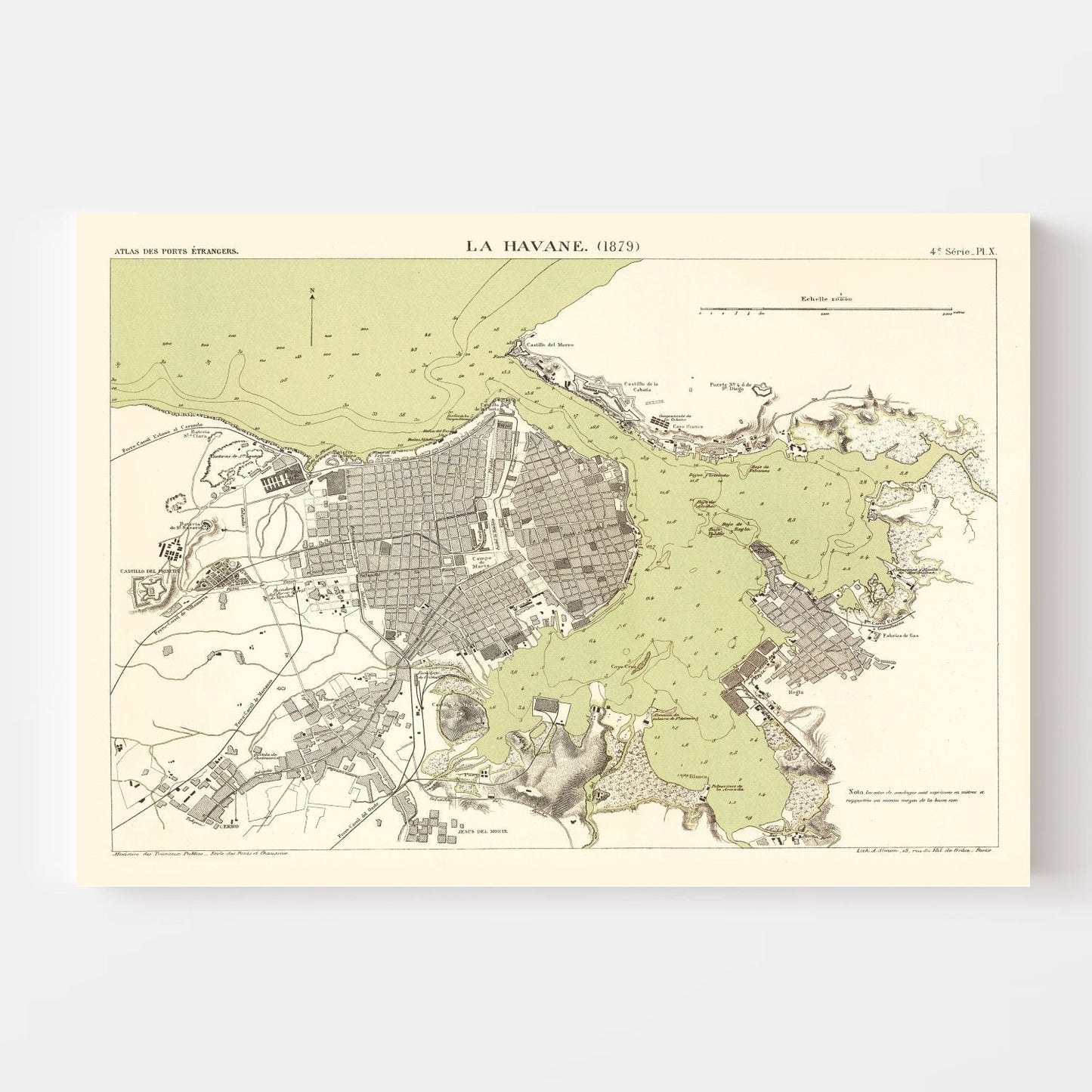 Vintage Map of Havana, Cuba 1879