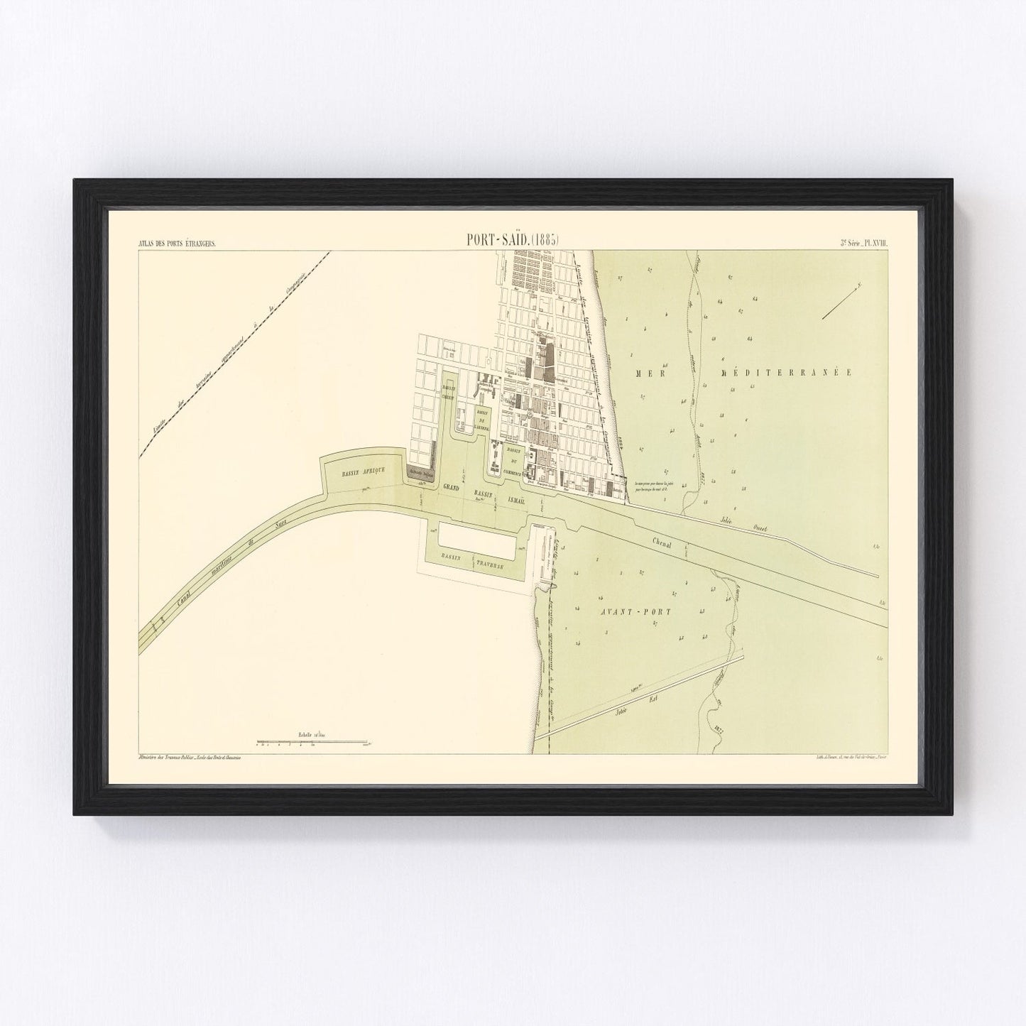 Vintage Map of Port Said Egypt, 1885