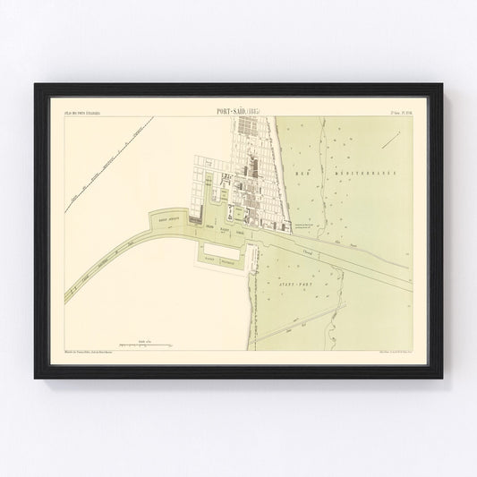 Vintage Map of Port Said Egypt, 1885