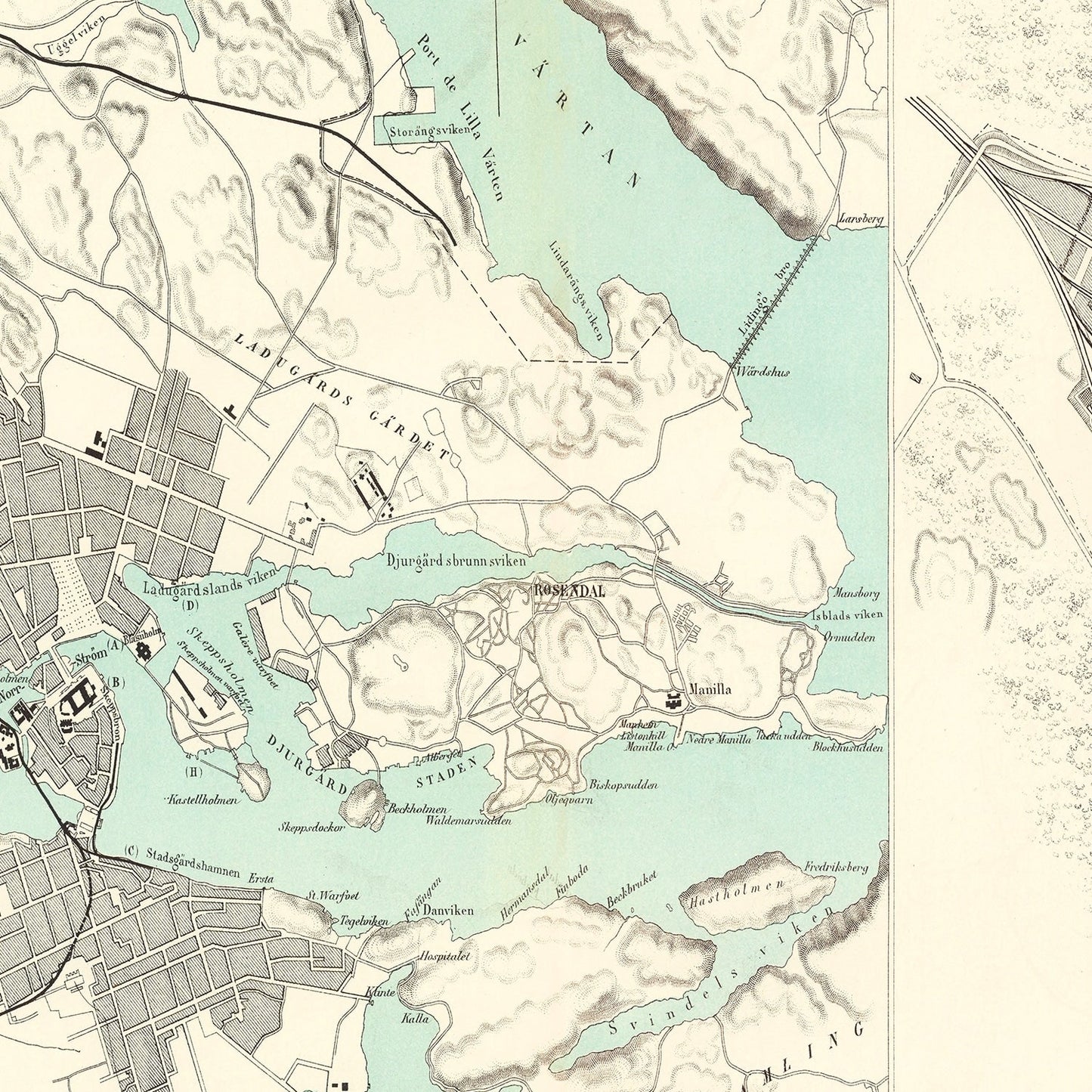 Vintage Map of Stockholm, Sweden 1883