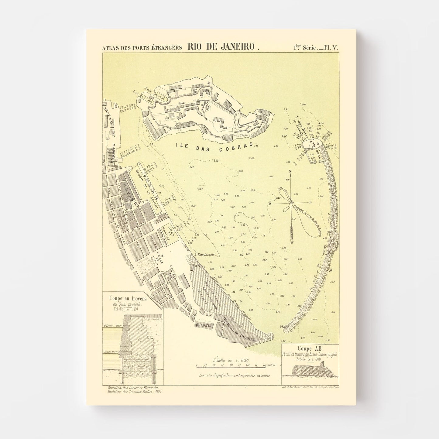 Vintage Map of Rio de Janeiro, Brazil 1884