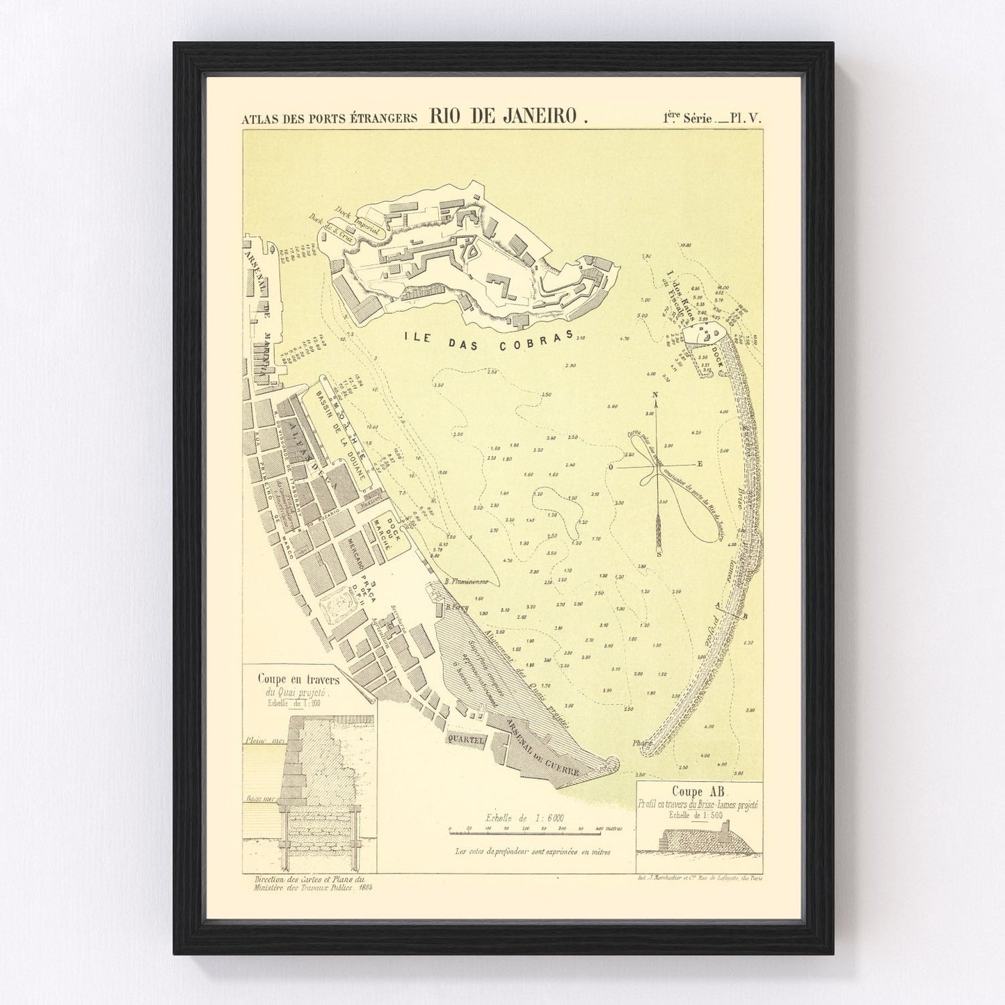 Vintage Map of Rio de Janeiro, Brazil 1884