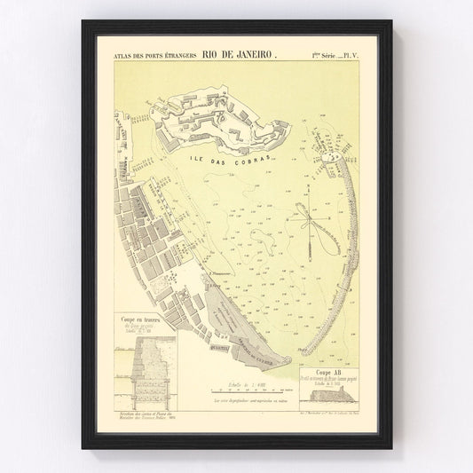 Vintage Map of Rio de Janeiro, Brazil 1884