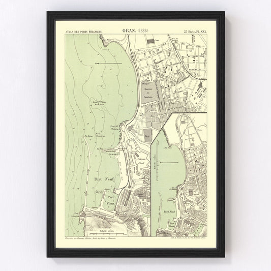 Vintage Map of Oran, Algeria 1886