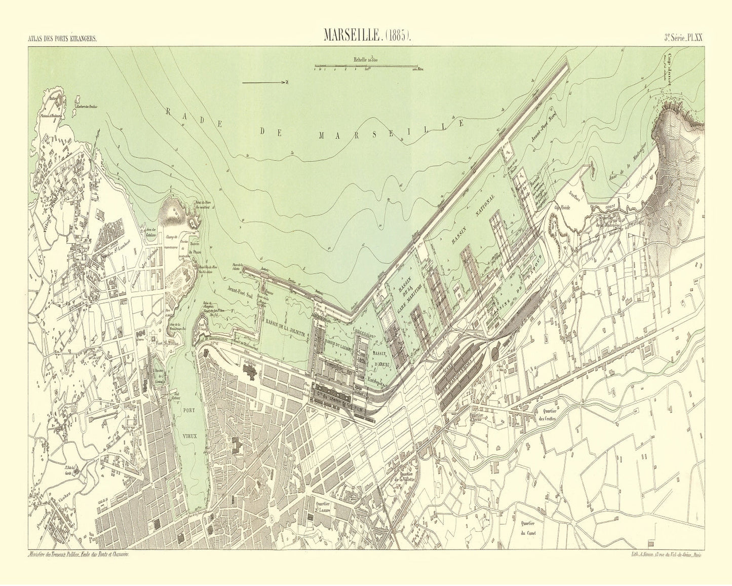 Vintage Map of Marseille, France 1885