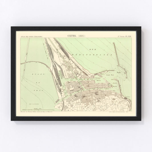 Vintage Map of Sète, France 1886