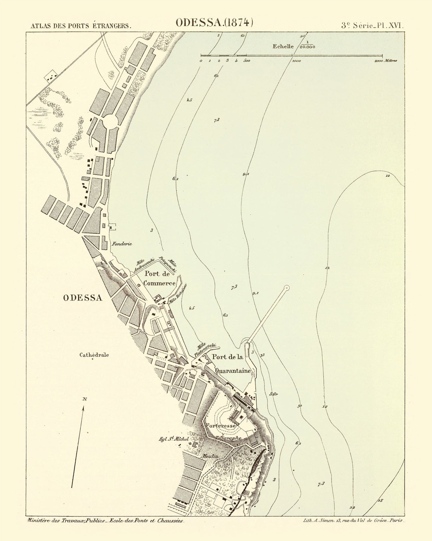 Vintage Map of Odesa, Ukraine 1874