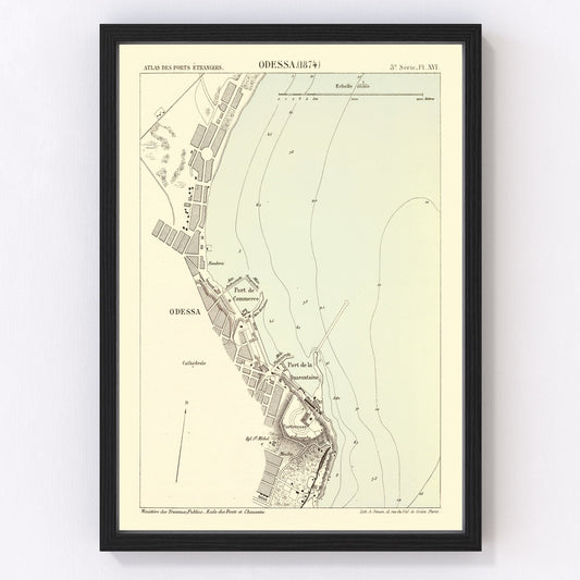 Vintage Map of Odesa, Ukraine 1874