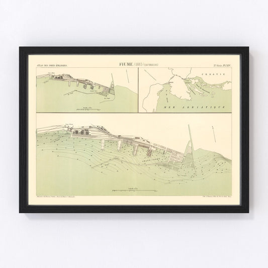 Vintage Map of Rijeka, Austria 1883