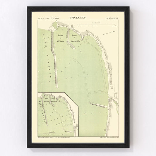 Vintage Map of Naples, Italy 1870