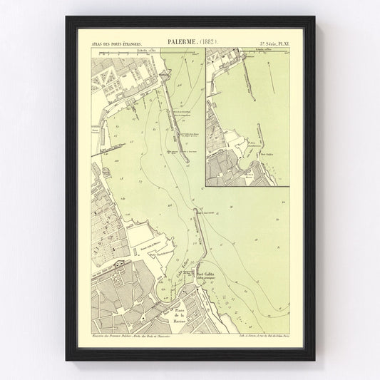 Vintage Map of Palermo, Italy 1882