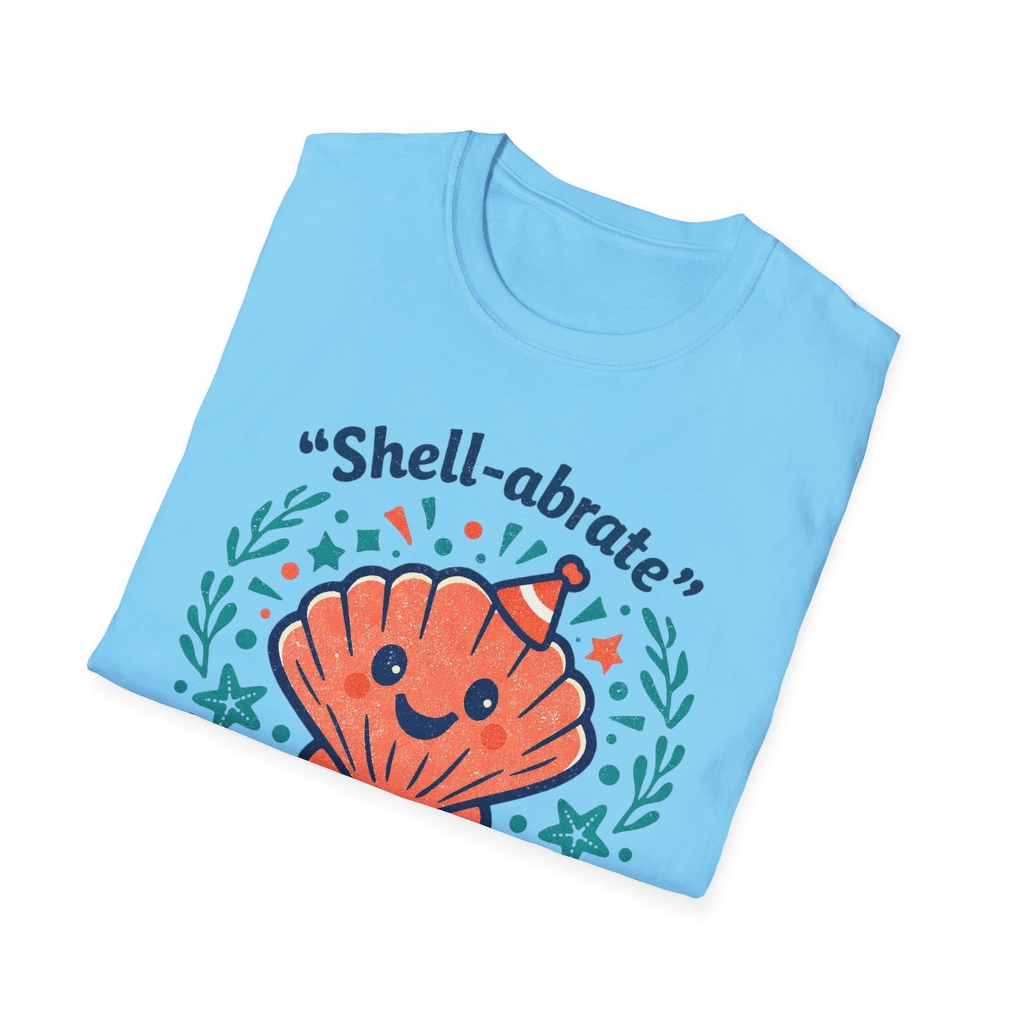 Shell-abrate Happy Seashell T-Shirt — "life's little moments" Cute Beach Graphic Tee