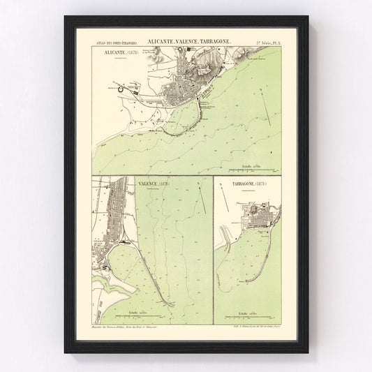 Vintage Map of Alicante, Spain 1878