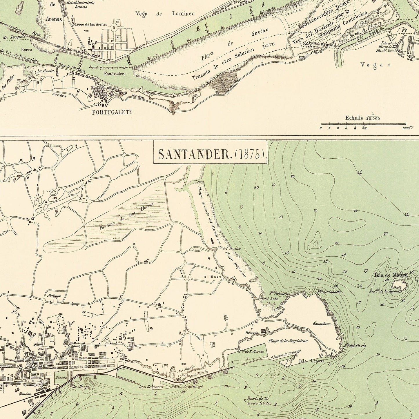 Vintage Map of Bilbao, Spain 1878