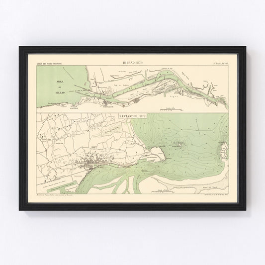 Vintage Map of Bilbao, Spain 1878
