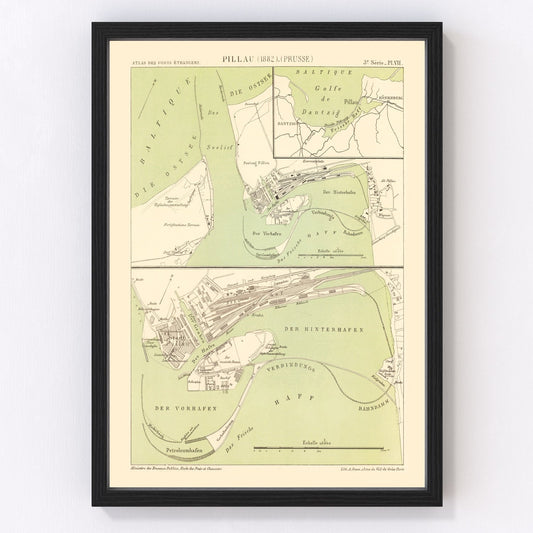 Vintage Map of Baltiysk, Prussia 1882
