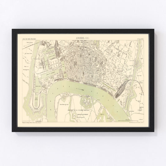 Vintage Map of Antwerp, Belgium 1886