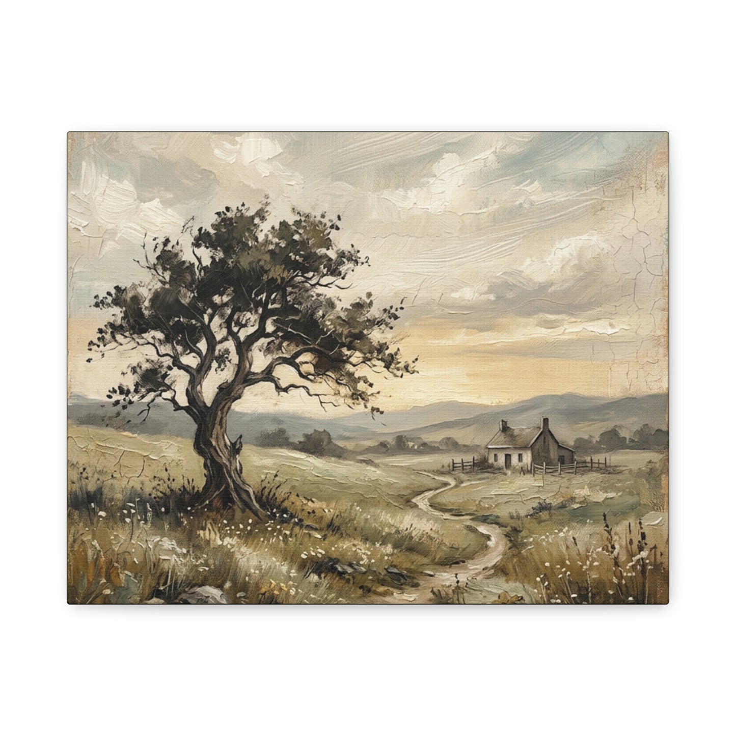 Rustic Countryside Canvas Wall Art — Serene Landscape Matte Stretched Canvas Print