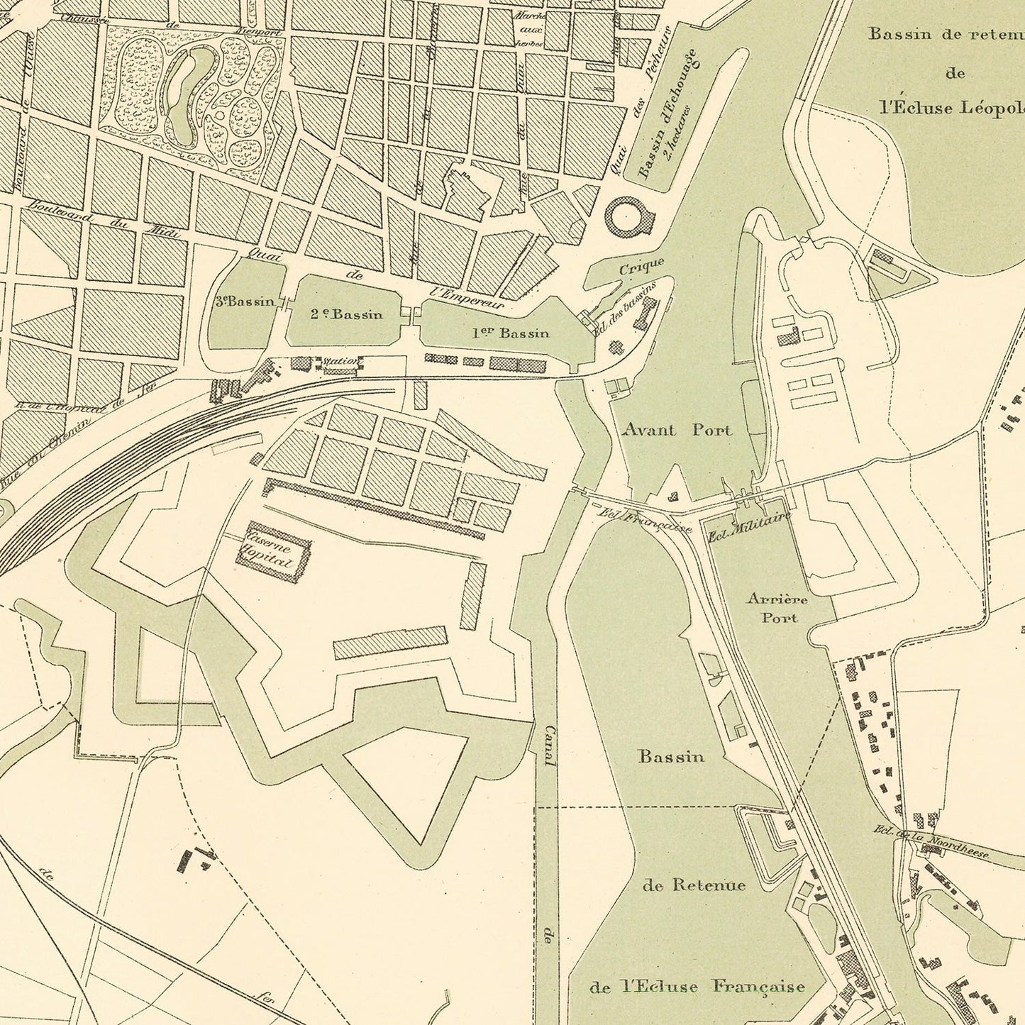 Vintage Map of Ostend, Belgium 1878