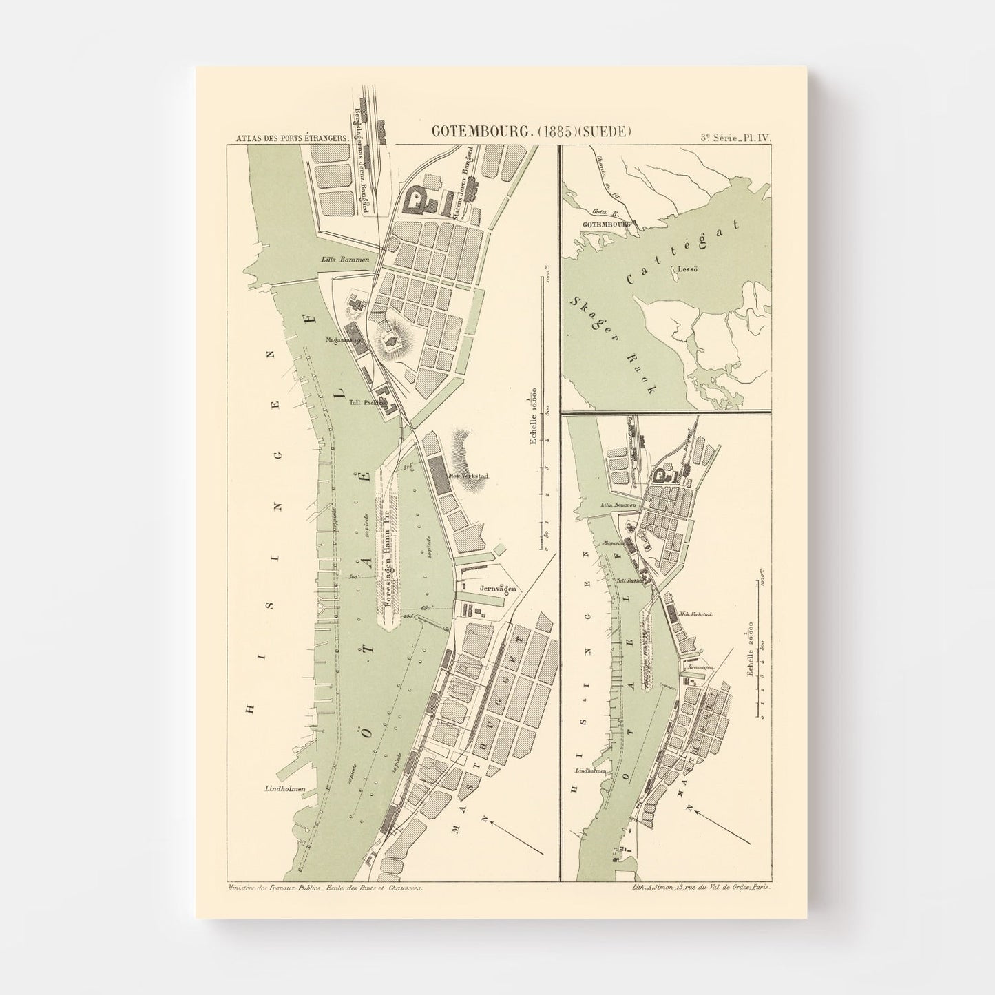 Vintage Map of Gothenburg, Sweden 1885