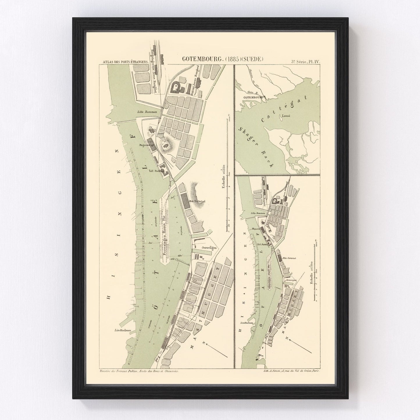 Vintage Map of Gothenburg, Sweden 1885