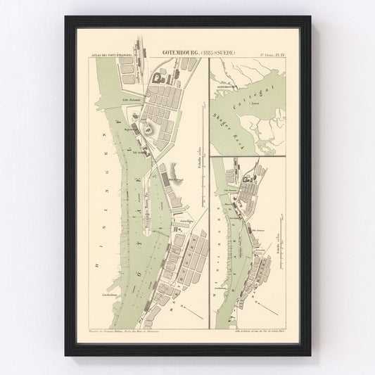 Vintage Map of Gothenburg, Sweden 1885
