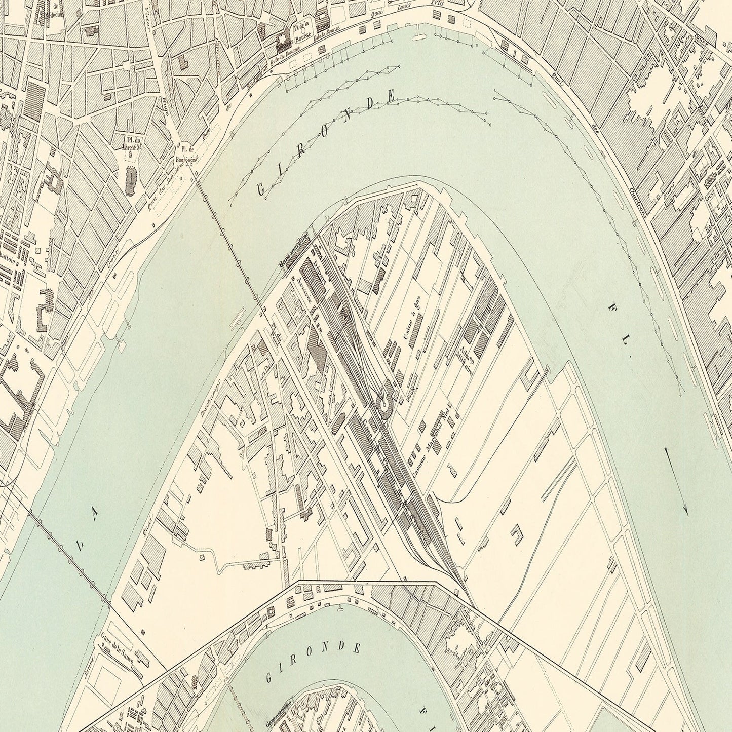 Vintage Map of Bordeaux, France 1886