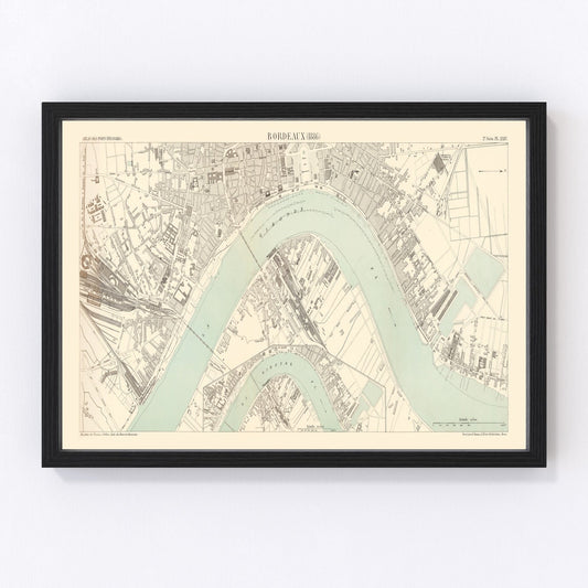 Vintage Map of Bordeaux, France 1886