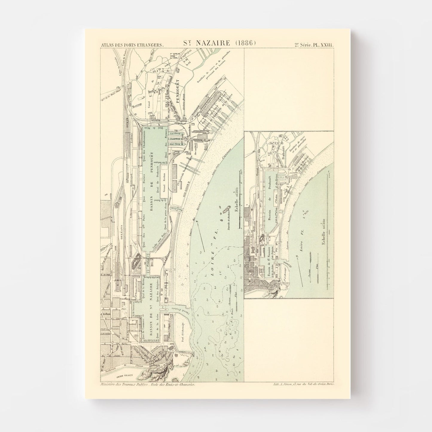 Vintage Map of Saint Nazaire, France 1886