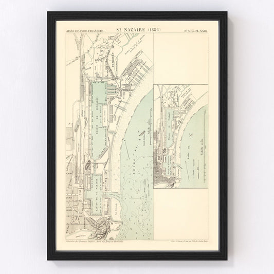 Vintage Map of Saint Nazaire, France 1886