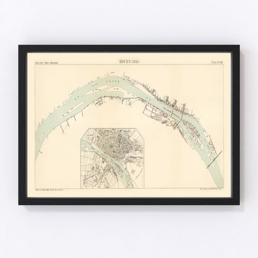 Vintage Map of Rouen, France 1886
