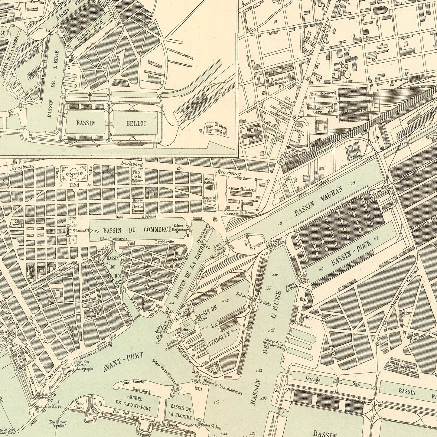 Vintage Map of Le Havre, France 1886