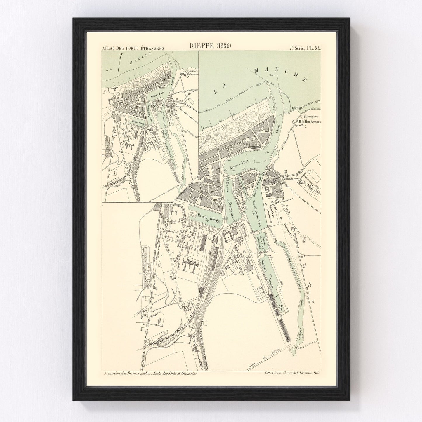 Vintage Map of Dieppe, France 1886