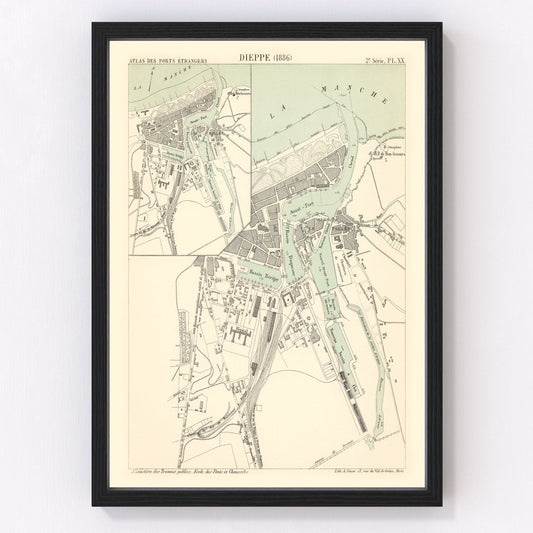 Vintage Map of Dieppe, France 1886
