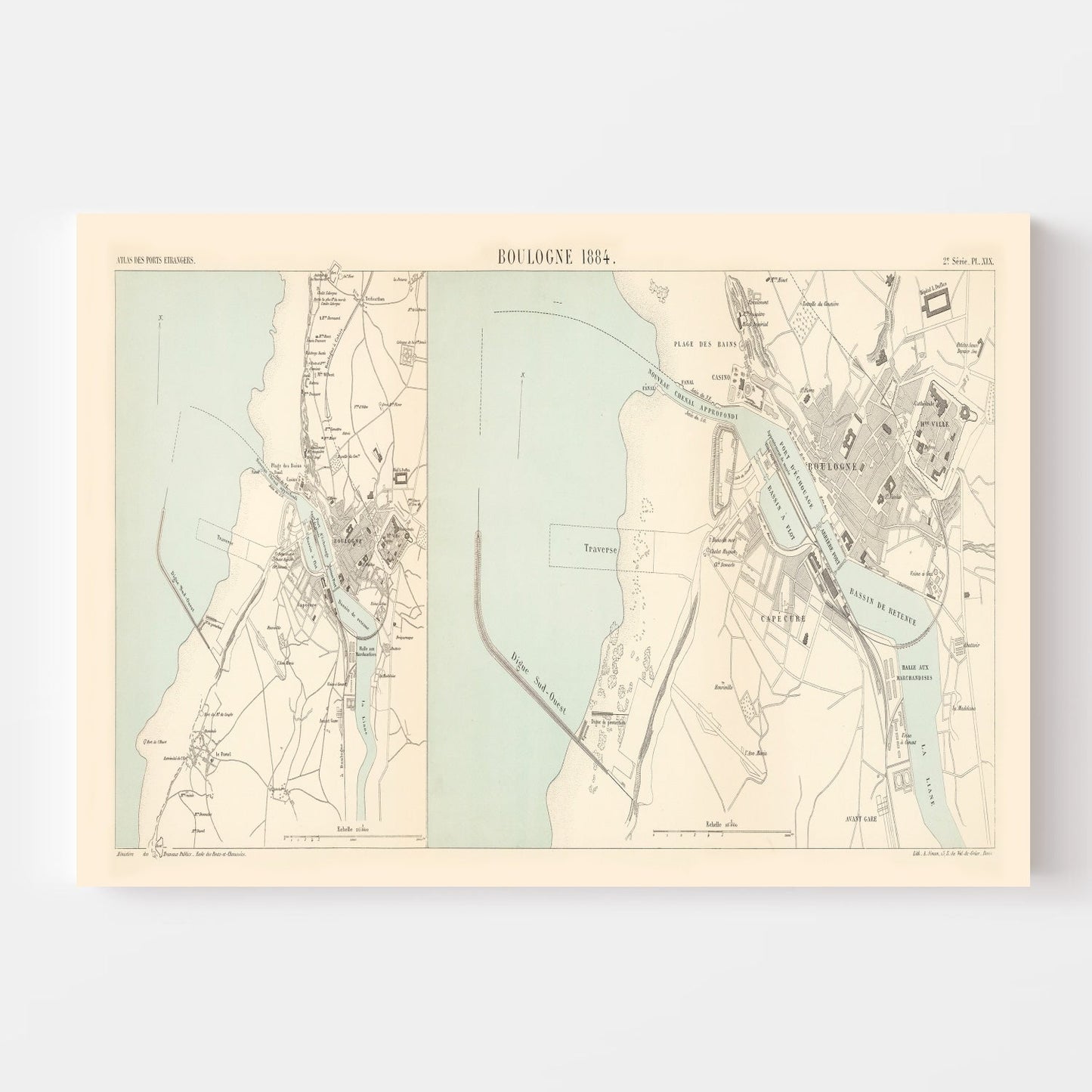 Vintage Map of Boulogne-sur-Mer, France 1884