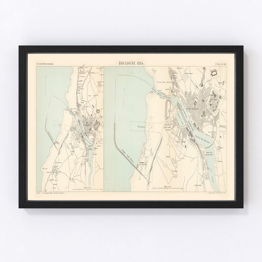 Vintage Map of Boulogne-sur-Mer, France 1884