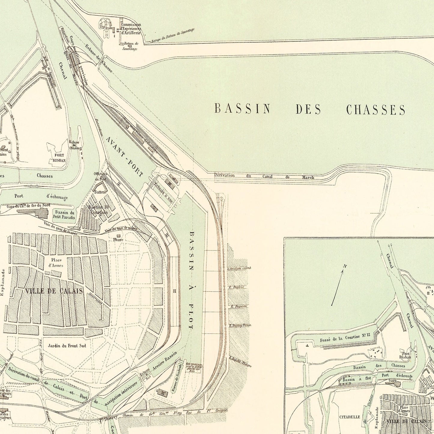 Vintage Map of Calais, France 1886