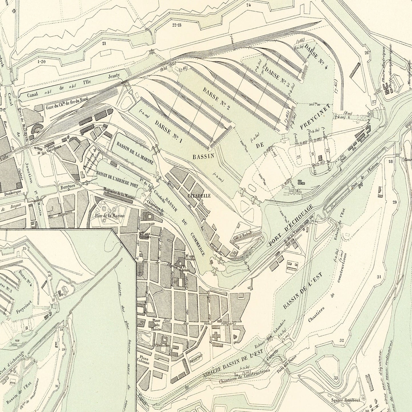 Vintage Map of Dunkerque, France 1886