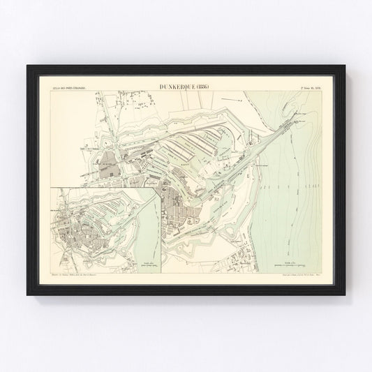 Vintage Map of Dunkerque, France 1886