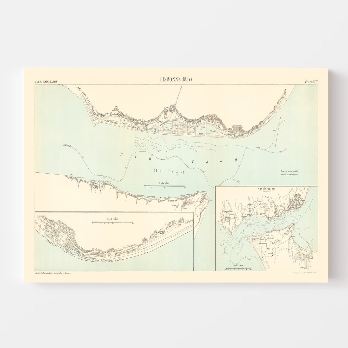 Vintage Map of Lisbon, Portugal 1884