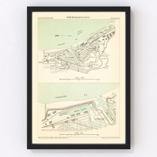Vintage Map of Bremerhaven, Germany 1886