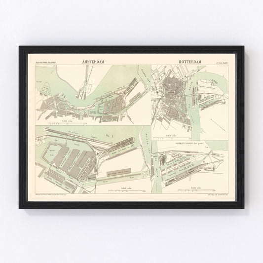 Vintage Map of Amsterdam, Netherlands 1886
