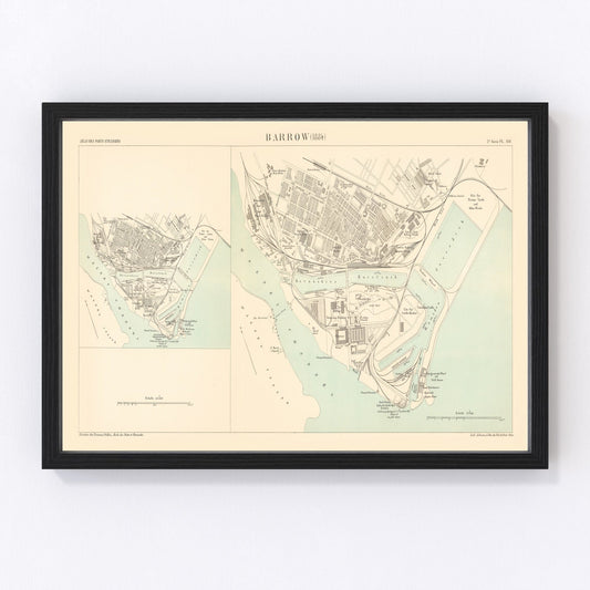 Vintage Map of Barrow, England 1884